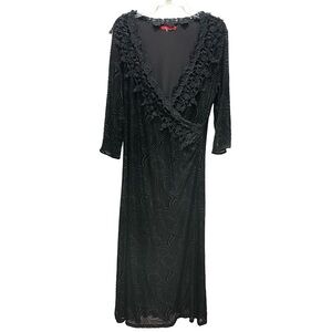 Anne Klein XL Black Rose Lace Embroidery Gothic 52" Dress Velvet Burnout Witchy